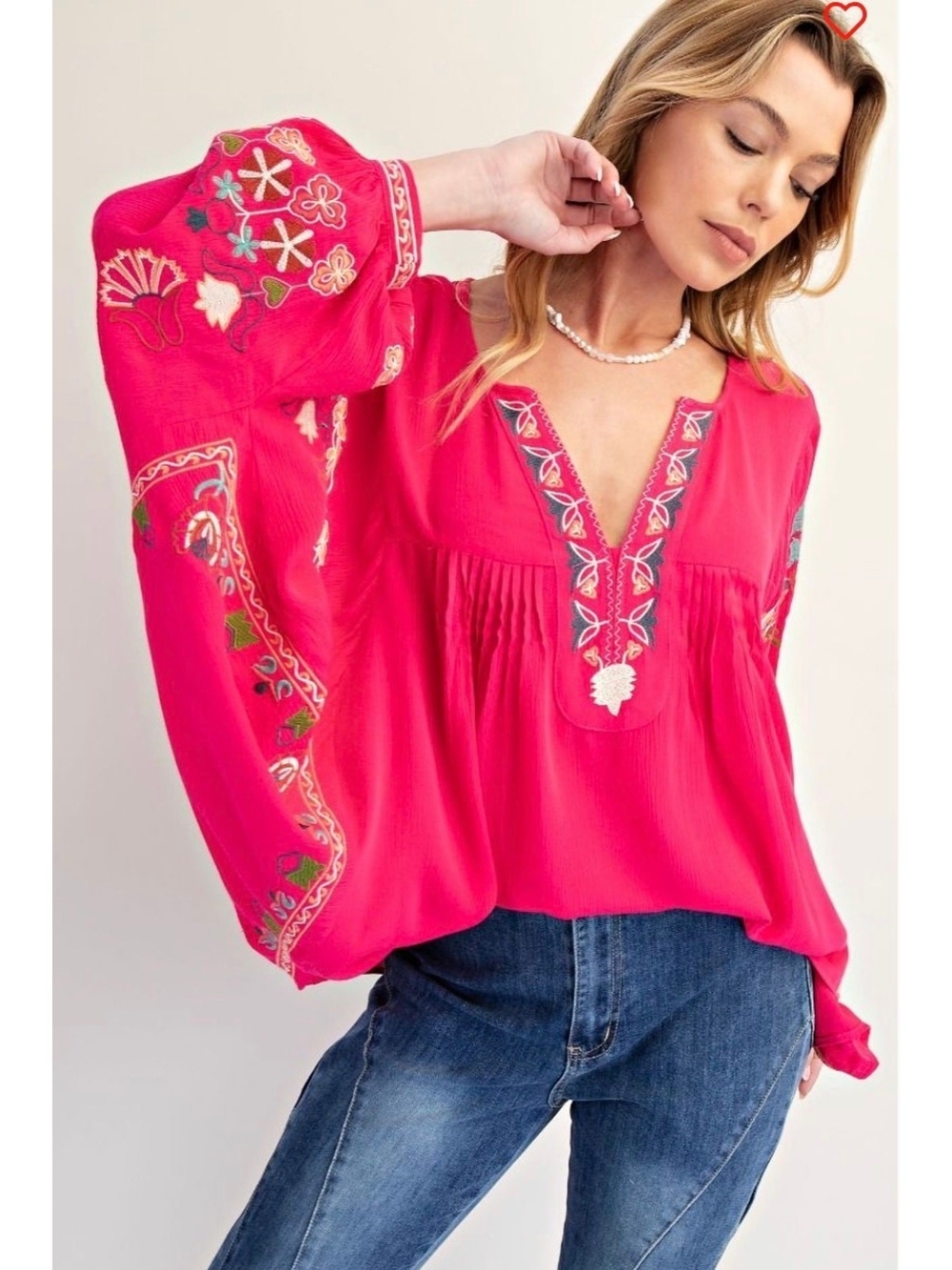 Easel Poly Dobby Embroidered Dolman Sleeve Top Fuchsia Floral Womens Medium